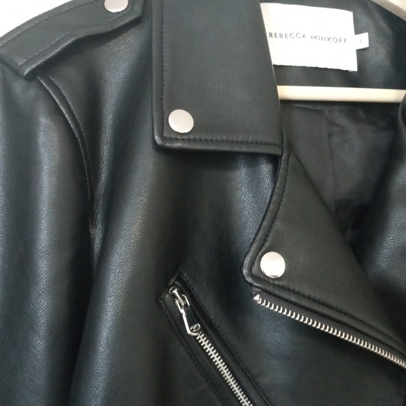 Rebecca Minkoff Vegan Leather crop Moto Jacket Black size L Women's Biker Jacket - Picture 9 of 15